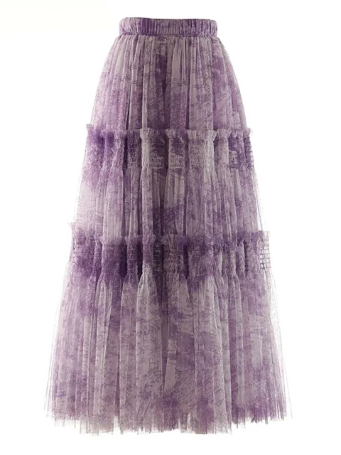 Vintage Printing Mesh Spliced Skirt