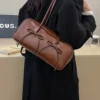 PU Leather Bow Trim Shoulder Bag