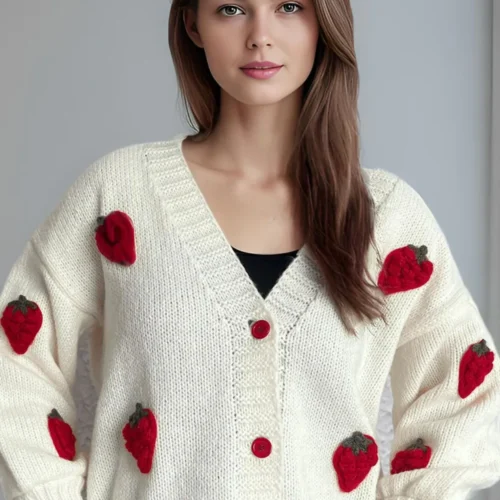 Strawberry knitted sweater cardigan jacket