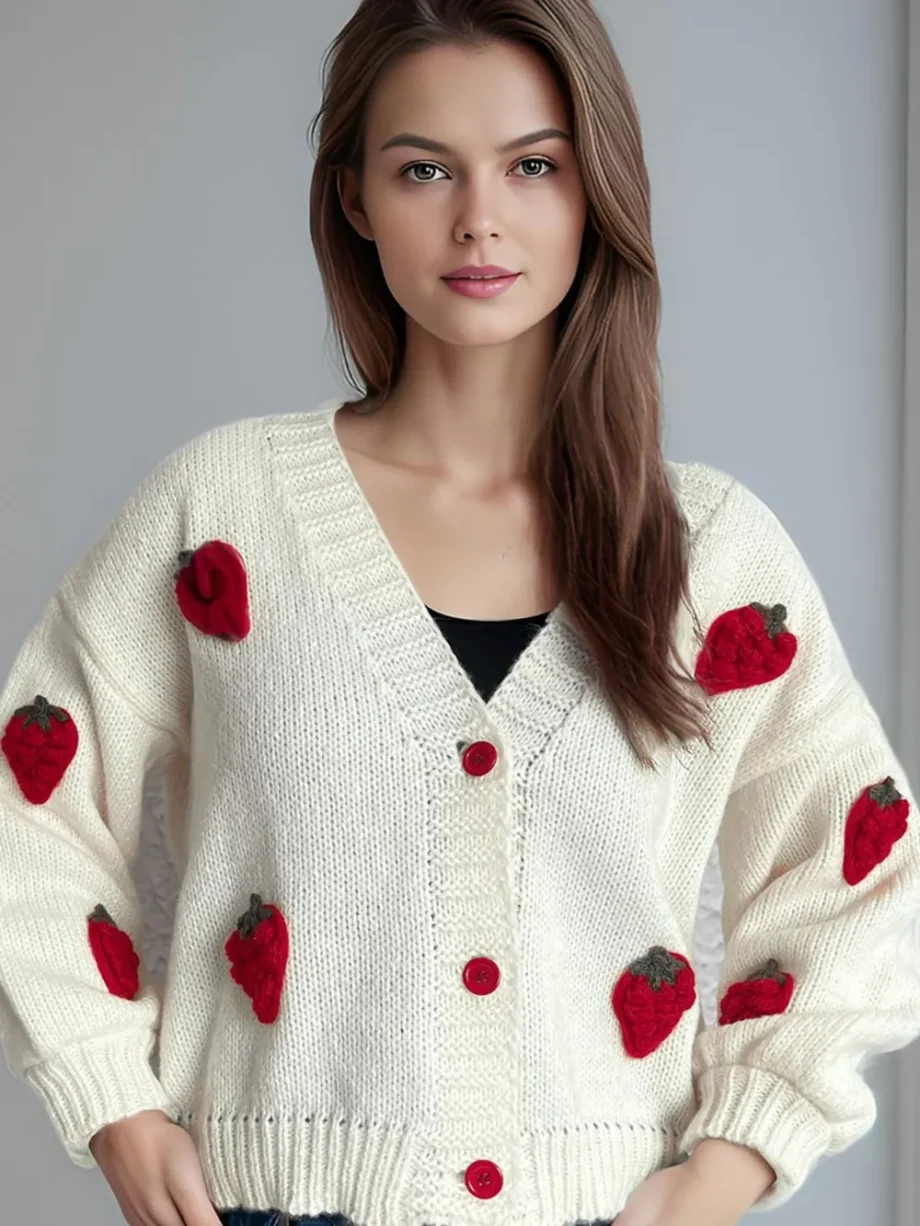 Strawberry knitted sweater cardigan jacket