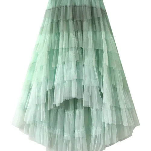 Irregular Mesh Gradient Color Pleated Skirts