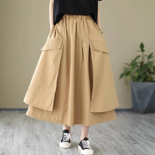 Loose Cotton Cargo Long Skirt