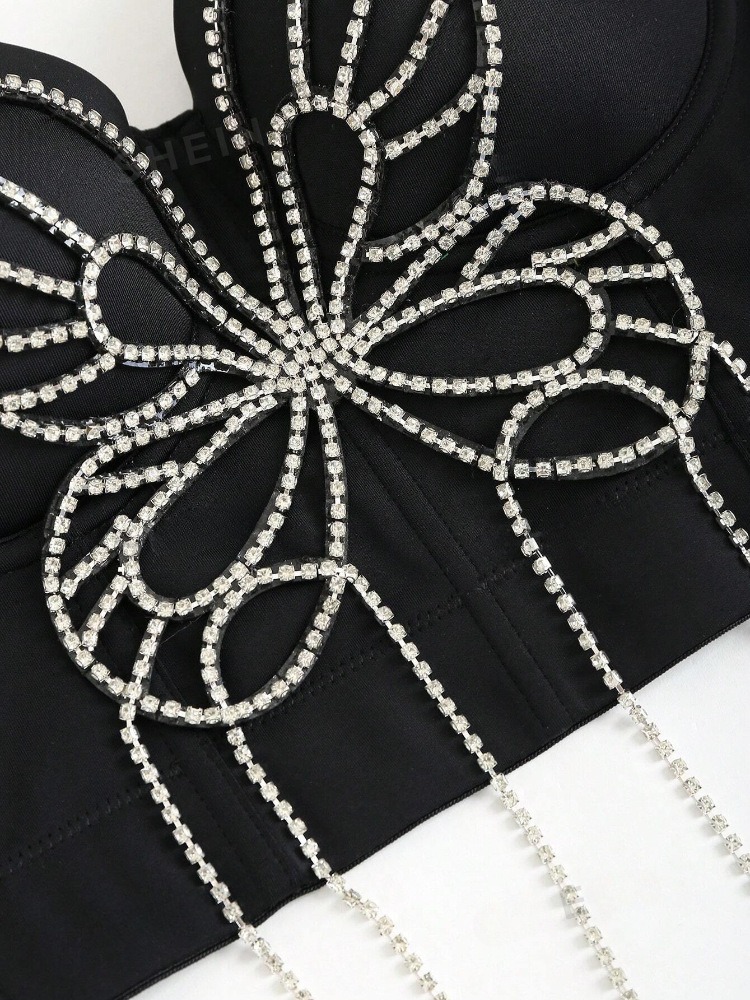 Three-dimensional butterfly hand-beaded tassel camisole