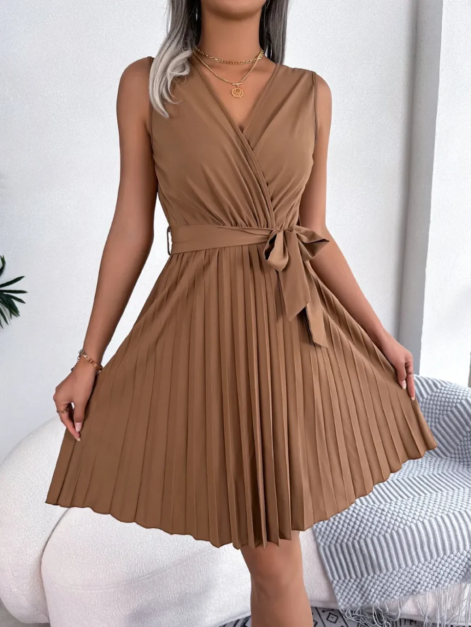 Graceful Tie Pleated Dress