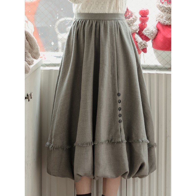 Patchwork Button Skirt