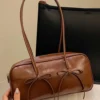 PU Leather Bow Trim Shoulder Bag