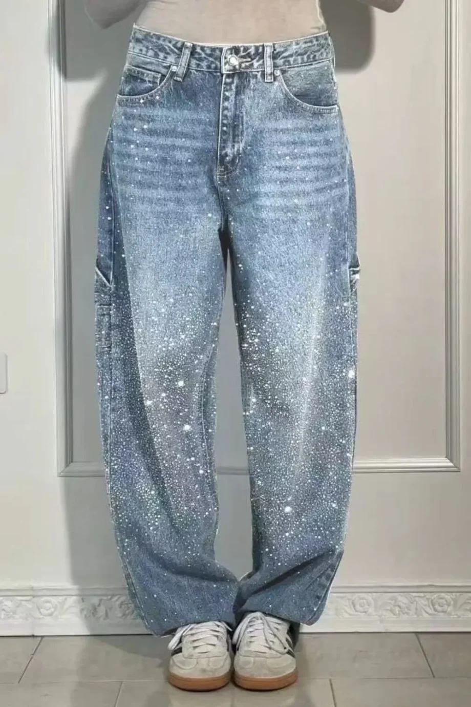 LuxeWashed Rhinestone Wide-Legs